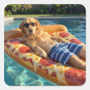 Adesivo Quadrado Golden Retriever em uma boia de piscina em forma d