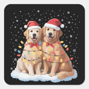 Adesivo Quadrado Golden Retriever Natal Chapéu do Papai Noel Rena