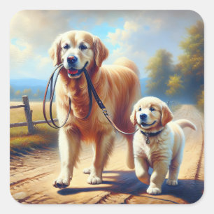 Adesivo Quadrado Golden Retrievers passeando