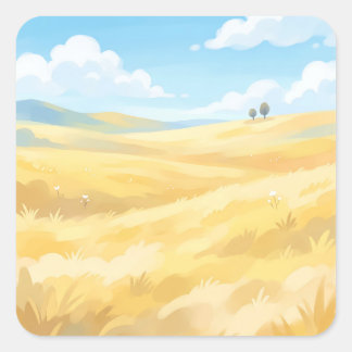 Adesivo Quadrado Golden Wheat Field Under Blue Sky
