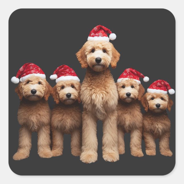 Adesivo Quadrado Goldendoodle de Natal, Xmas Labradoodle Crew (Frente)