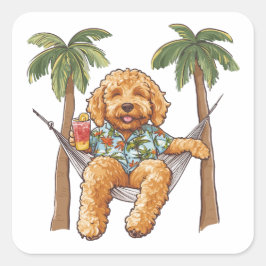 Adesivo Quadrado Goldendoodle Dog In Hawaiian Top