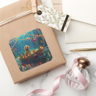 Adesivo Quadrado Goldendoodle Natal Viagem Festiva