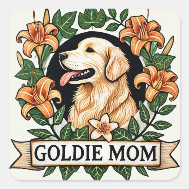 Adesivo Quadrado Goldie Mãe Ouro Retriever Mães de Cachorro (Frente)