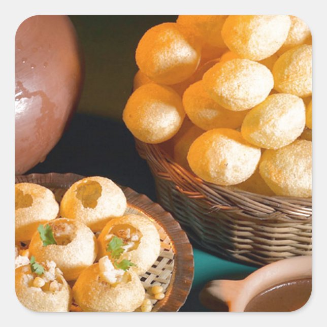 Adesivo Quadrado GOLE GAPPAY Panni Puri Indian Cuisine Snack (Frente)