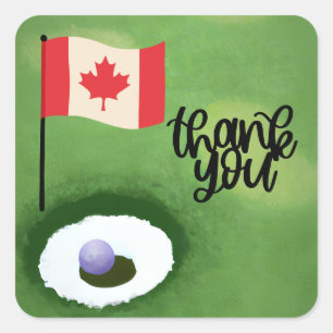 Adesivo Quadrado Golf Canada flag e ball para o obrigado de golfe