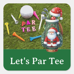 Adesivo Quadrado Golf Christmas Vamos Par tee com saco de golfe