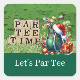 Adesivo Quadrado Golf Christmas Vamos Par tee com saco de golfe