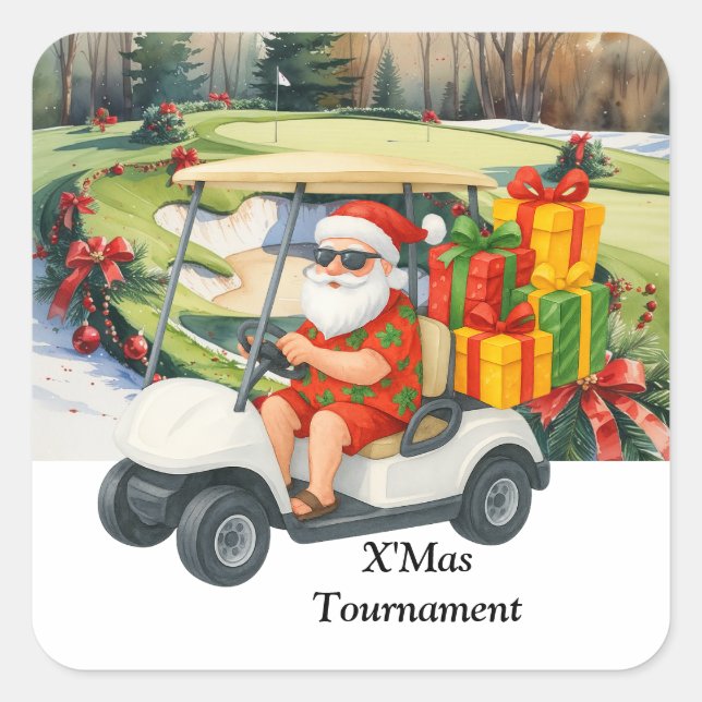 Adesivo Quadrado Golf Christmas with Santa Claus on Green (Frente)