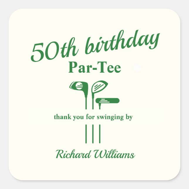 Adesivo Quadrado Golf Clubs Themed Par Tee 50th Birthday Party (Frente)