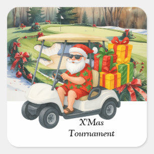Adesivo Quadrado Golf de Natal com Papai Noel no Verde