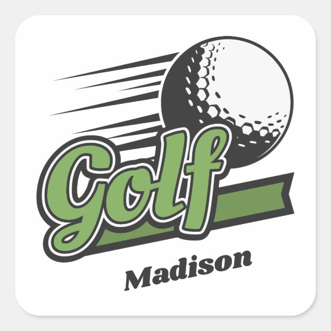 Adesivo Quadrado Golf de Nome Personalizado (Frente)