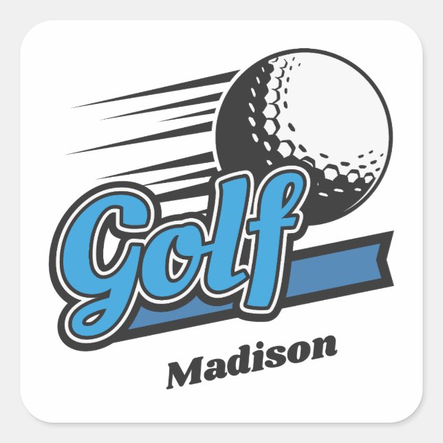 Adesivo Quadrado Golf de Nome Personalizado (Frente)