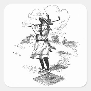 Adesivo Quadrado Golf Girl Golfing Vintage Art