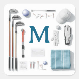 Adesivo Quadrado Golf Monograma Personalizado de Golfe