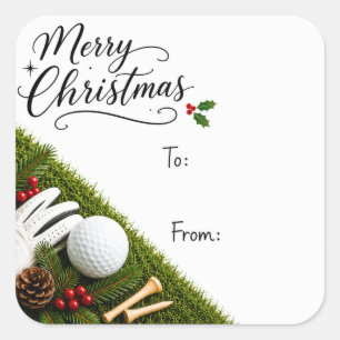 Adesivo Quadrado Golf Natal com boné de Papai Noel em bola de golfe