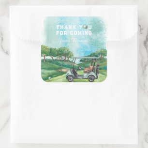 Adesivo Quadrado Golf Par-Tee   Obrigado pelo Aniversário
