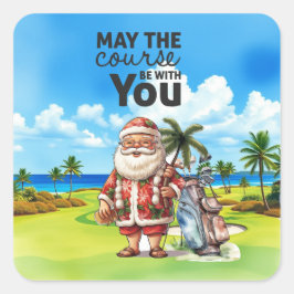 Adesivo Quadrado Golf Summer Christmas com Papai Noel na bandeira