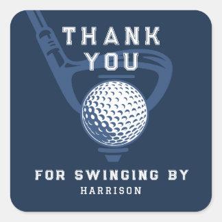 Adesivo Quadrado Golf Theme Birthday Par-tee Thank You Navy Blue