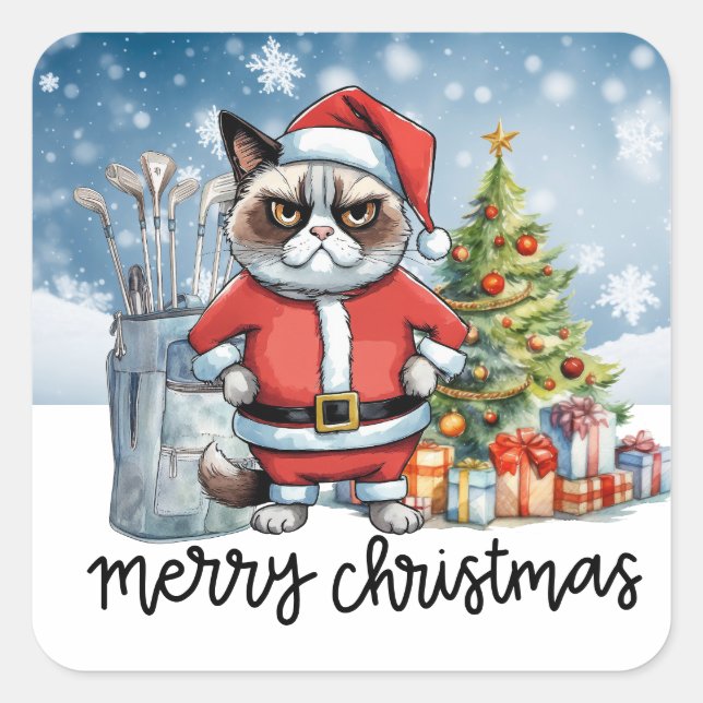 Adesivo Quadrado Golfe de Gato de Natal (Frente)