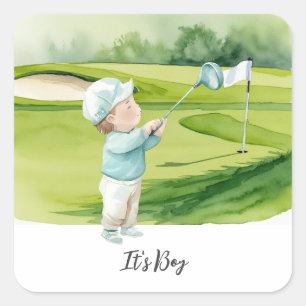 Adesivo Quadrado Golfe É Menino para Chá de Bebê  