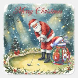 Adesivo Quadrado Golfe Santa Claus Feliz Natal