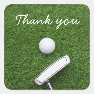 Adesivo Quadrado Golfe te obrigado com bola de golfe e bota em verd