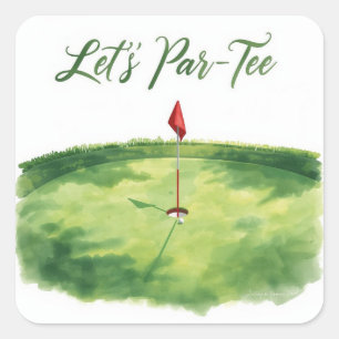 Adesivo Quadrado Golfe Vamos Par tee com bandeira de golfe no verde