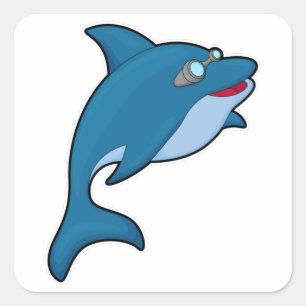 Adesivo Quadrado Golfinho a Nadar com óculos de natação