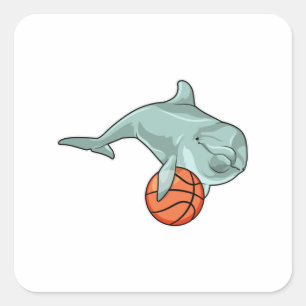Adesivo Quadrado Golfinho com basquete