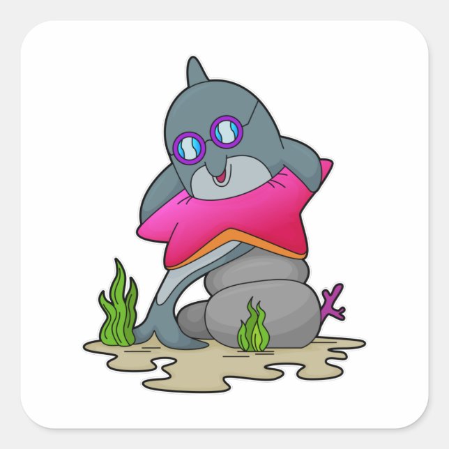 Adesivo Quadrado Golfinho com Óculos (Frente)