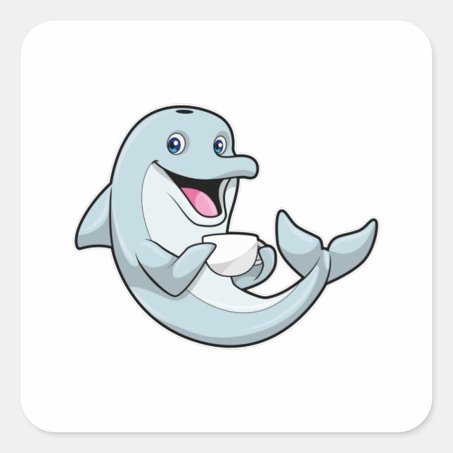 Adesivo Quadrado Golfinho com Taça de Café (Frente)