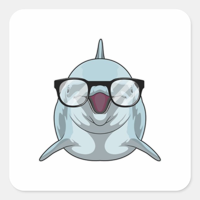 Adesivo Quadrado Golfinho como Nerd de Óculos (Frente)