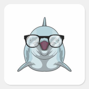 Adesivo Quadrado Golfinho como Nerd de Óculos