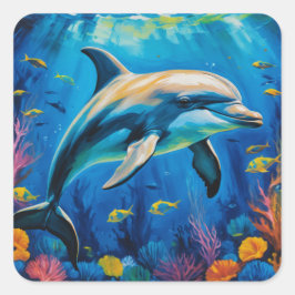 Adesivo Quadrado Golfinho de Pintura de Petróleo