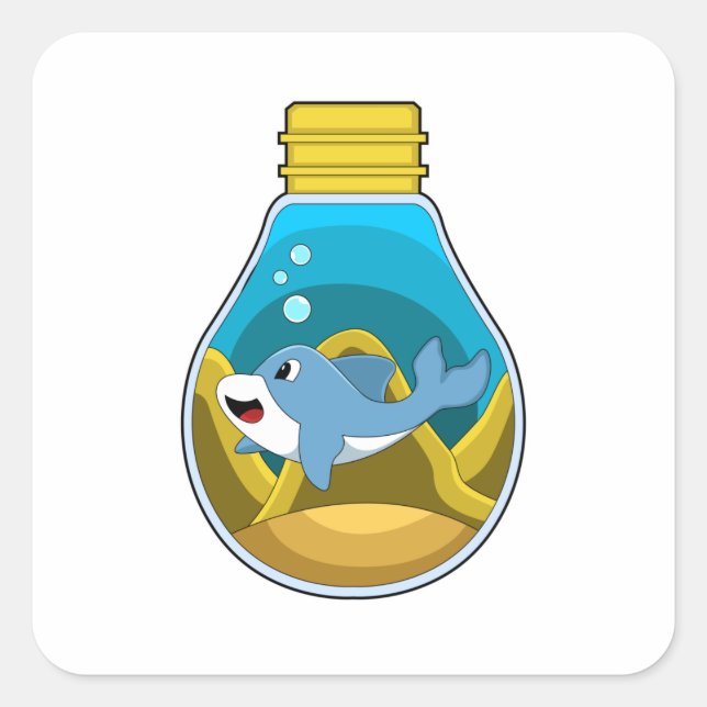 Adesivo Quadrado Golfinho em Nadação no Aquário (Frente)