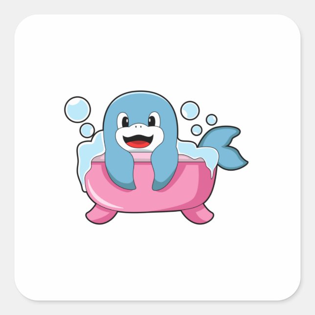 Adesivo Quadrado Golfinho na Banheira (Frente)