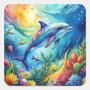Adesivo Quadrado Golfinho Pintado