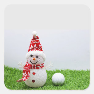 Adesivo Quadrado Golfista Snowman com bola de golfe no Natal