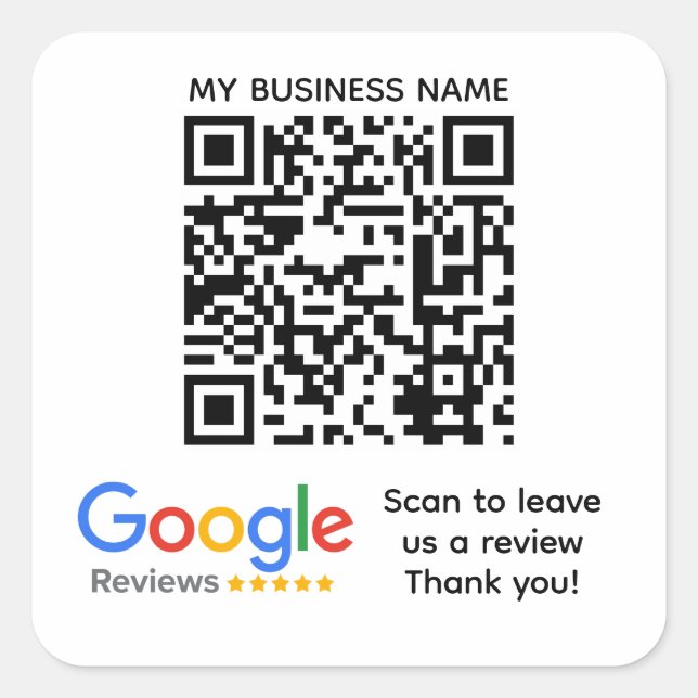 Adesivo Quadrado GOOGLE REVISTA código QR Marca personalizada (Frente)