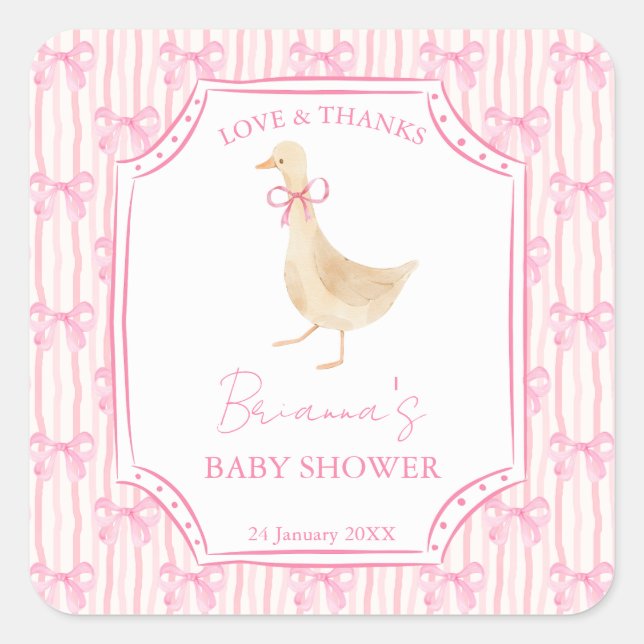 Adesivo Quadrado Goose nursery rhymes baby shower pink personalized (Frente)