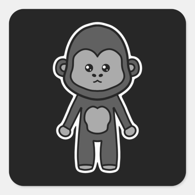 Adesivo Quadrado Gorila fofo e kawaii (Frente)
