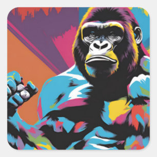 Adesivo Quadrado Gorilla Bodybuilder Wefter Pop Cartoon