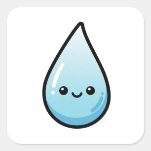 Adesivo Quadrado Gota de Chuva Sorridente – Ilustração Kawaii Fofa