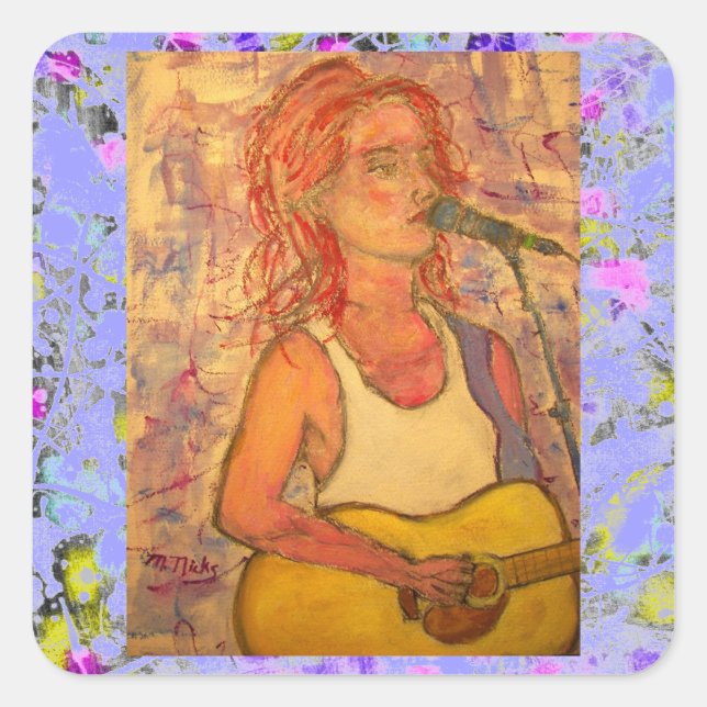 Adesivo Quadrado gotejamento de tensão do microfone azul (Frente)