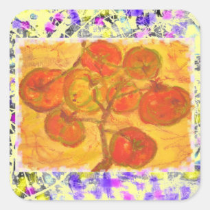 Adesivo Quadrado gotejamento do watercolour do conjunto do tomate