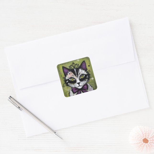 Adesivo Quadrado Goth Cat (Envelope)