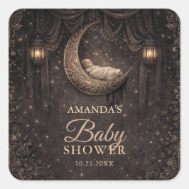 Adesivo Quadrado Gothic Crescent Moon Stars Baby Shower