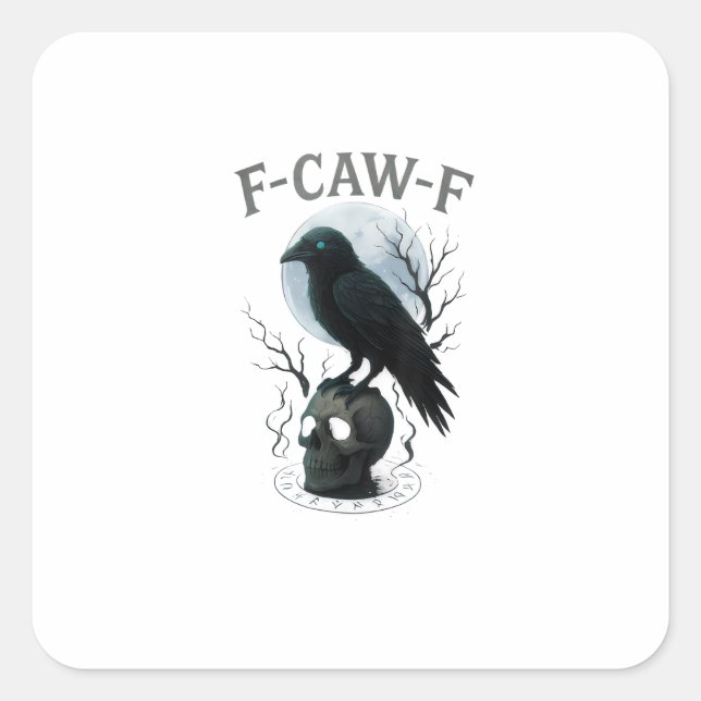 Adesivo Quadrado Gothic Crow F Caw F Raven Skull Halloween Graphic  (Frente)