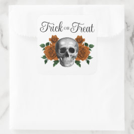 Adesivo Quadrado Gothic Floral Skull Trick Or Treat Halloween